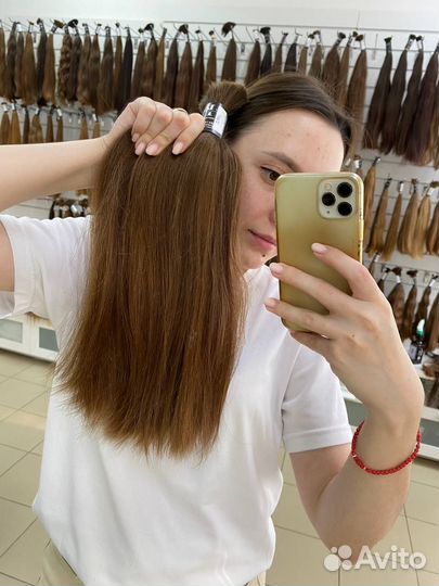 Натуральный срез темно русых волос, 43 см (А823)