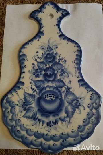 Гжель доска разделочная, ручная работа, коллекц-я