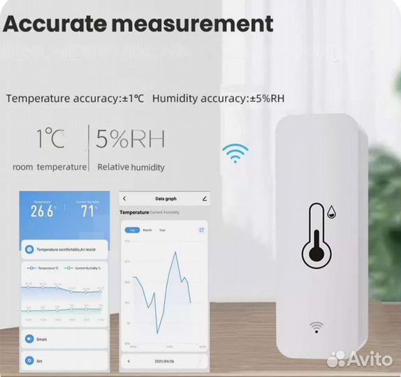 Датчик температуры и влажности WiFi Tuya Умный дом
