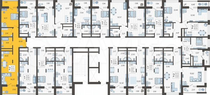 2-к. квартира, 50,8 м², 16/19 эт.
