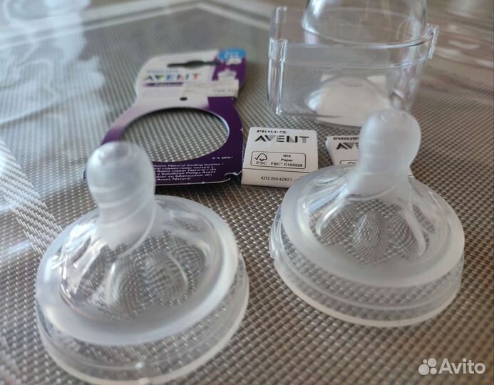 Новые соски на бутылочку avent 2шт