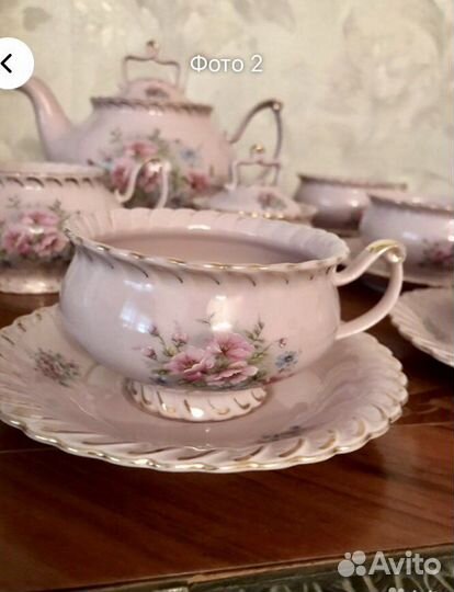 Винтажный чайный сервиз розовый фарфор Чехия