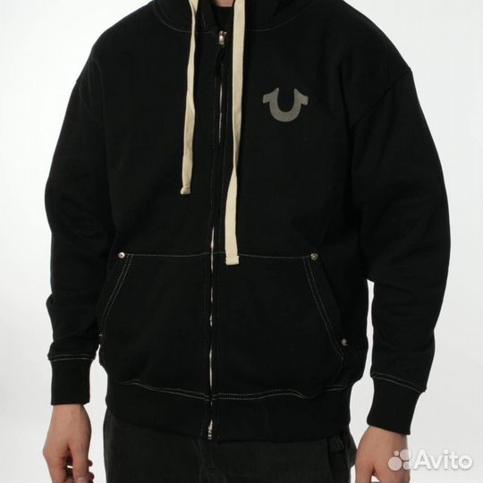 Зип худи True Religion черно-серое