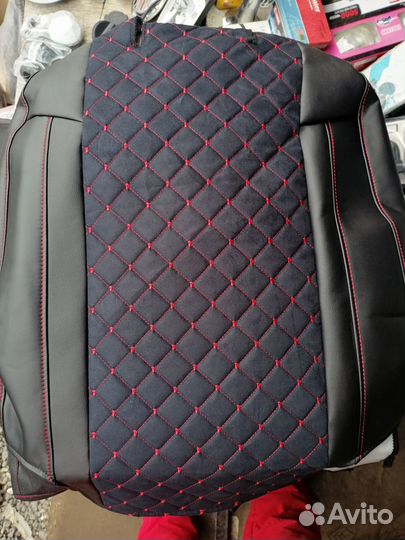 Чехлы на Гранту франт с алькантарой нить красная