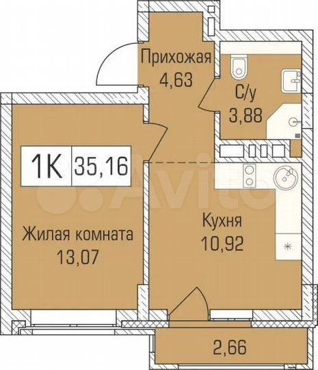 1-к. квартира, 35,2 м², 4/9 эт.