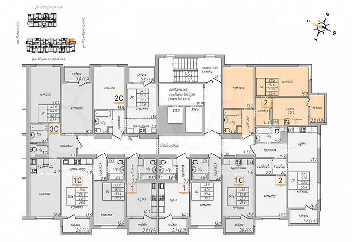 2-к. квартира, 55,4 м², 9/17 эт.