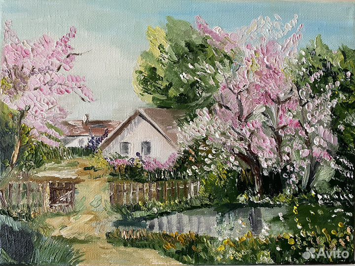 Картина маслом домик пейзаж