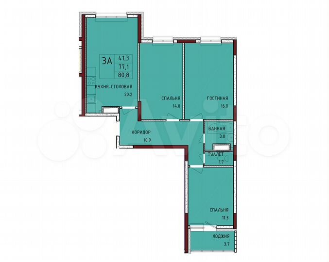 3-к. квартира, 80,8 м², 11/16 эт.