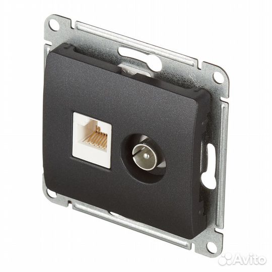 Розетка телевизионная/компьютерная Systeme Electric Glossa встраиваемая антрацит TV/RJ45 (GSL000789)