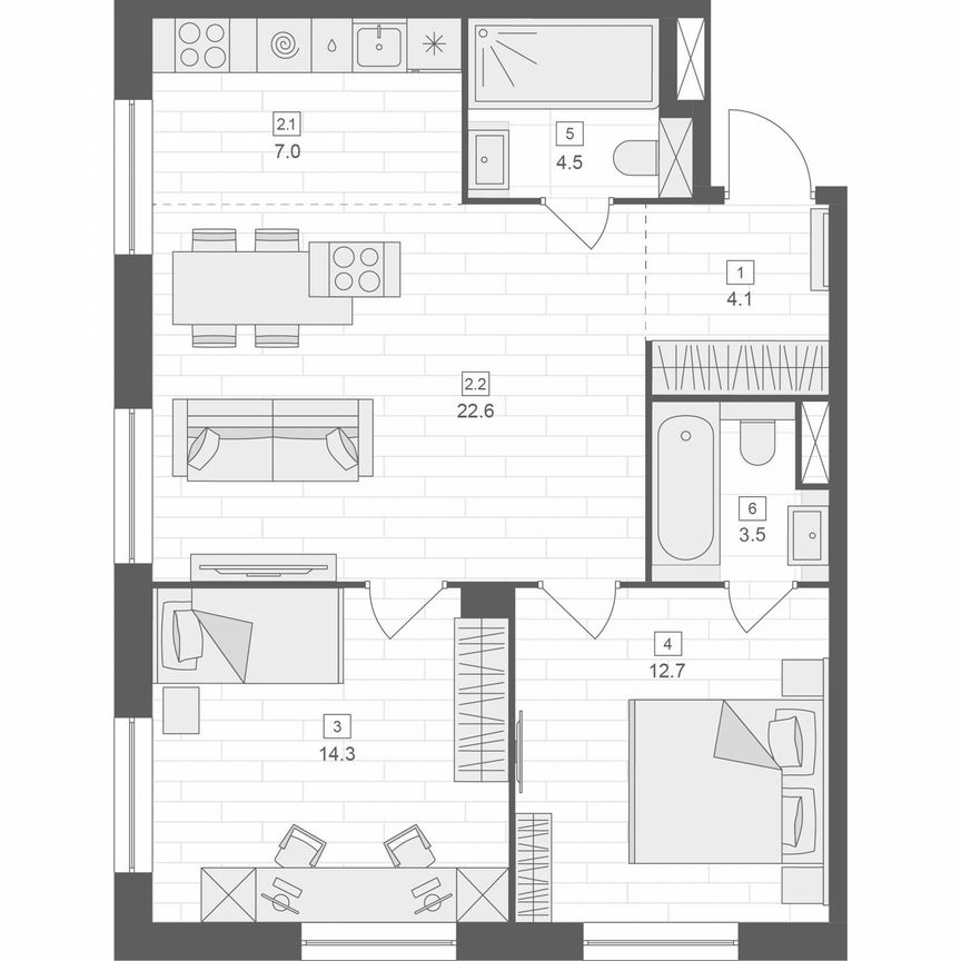 2-к. апартаменты, 68,7 м², 10/10 эт.