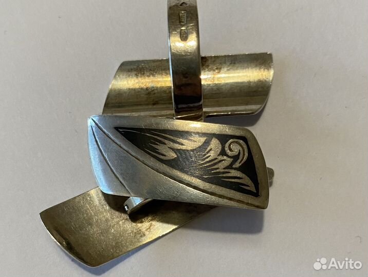 Винтажные серьги кольцо 17 мм серебро чернь