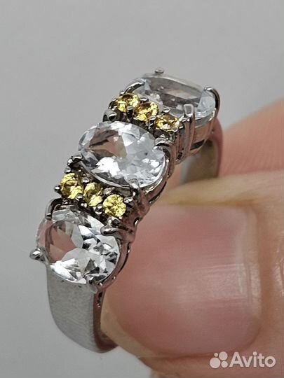 Серебряное кольцо с аквамаринами и сапфирами