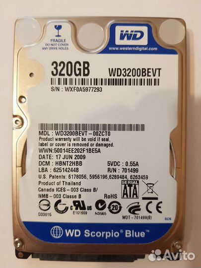Жесткий Диск Western Digital Scorpio Blue 320Gb