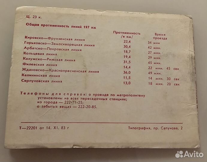 Схема московского метро 1983 г