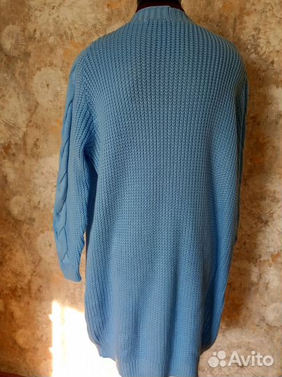 Кардиган женский длинный размер 42-48-52 голубой