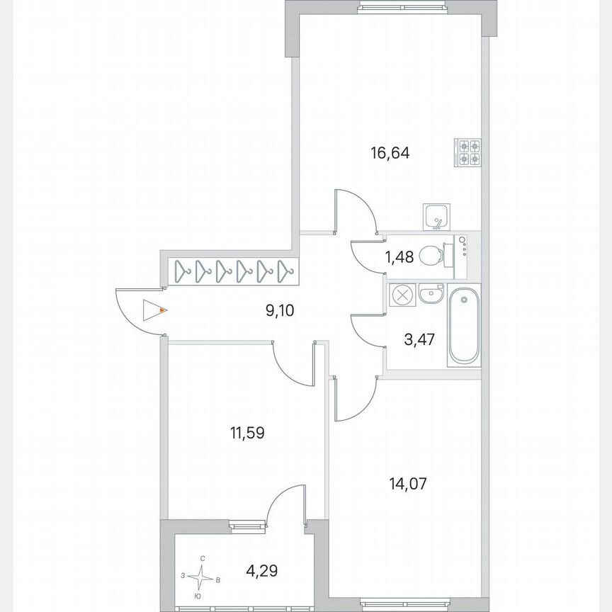 2-к. квартира, 58,5 м², 2/4 эт.