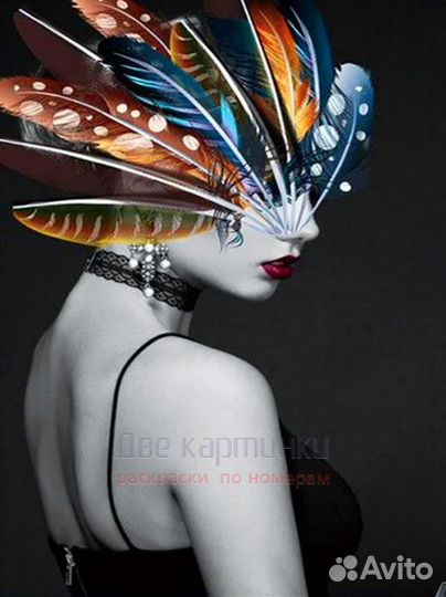 Алмазная мозаика 40x50 Дама и маска с разноцветных