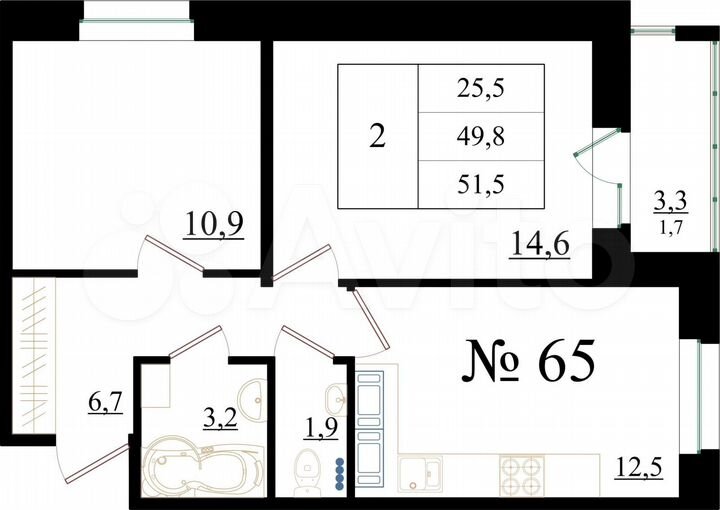 2-к. квартира, 51,5 м², 8/8 эт.