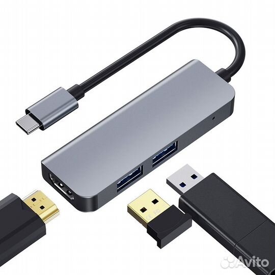 USB Хаб Type-C на MacBook 3в1 bronka серый