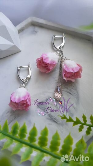 Серьги асимметрия с розами, подарок для любимой