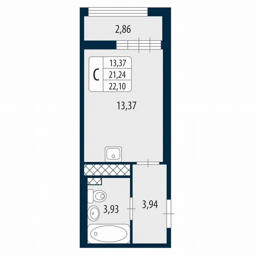 Квартира-студия, 22,1 м², 12/12 эт.