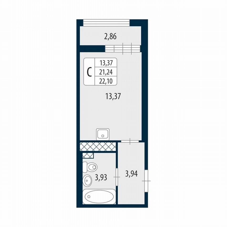 Квартира-студия, 22,1 м², 12/12 эт.