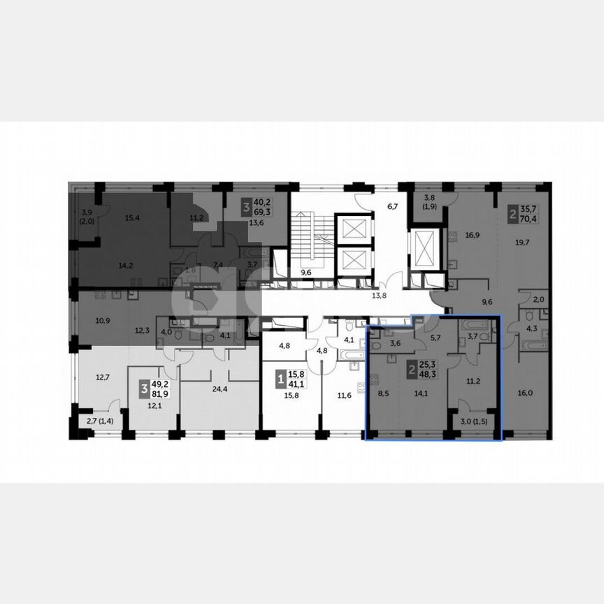 2-к. квартира, 48,3 м², 17/30 эт.