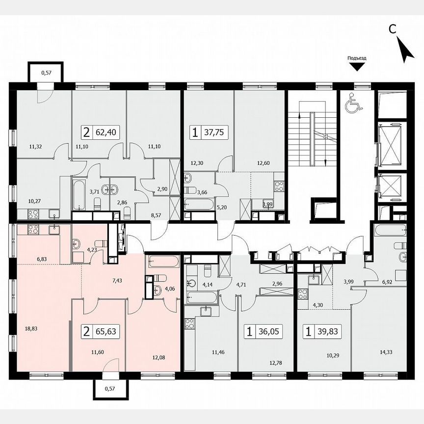 2-к. квартира, 65,6 м², 3/19 эт.