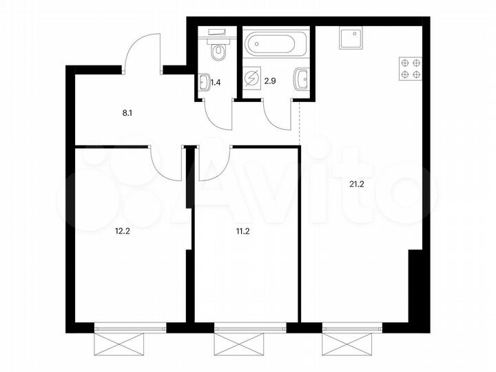 2-к. квартира, 57 м², 7/25 эт.