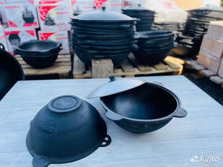 Казан чугунный 6 литров плоское дно обожжённый