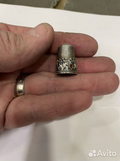Старинный серебряный наперсток, эмаль, 84 проба