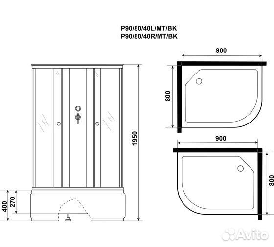 Душ.каб. Niagara Promo P90/80/40L/MT/BK