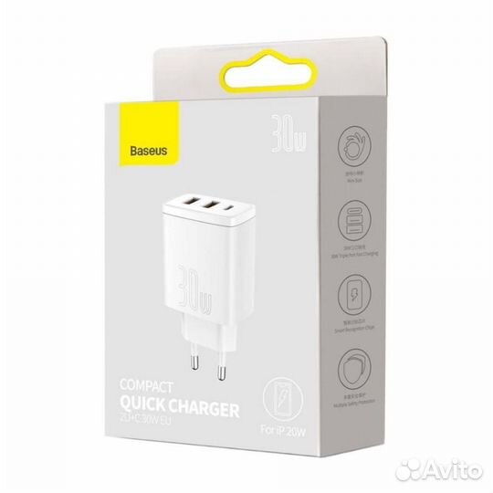Зарядное Baseus Compact Quick Charger 2U+C 30W