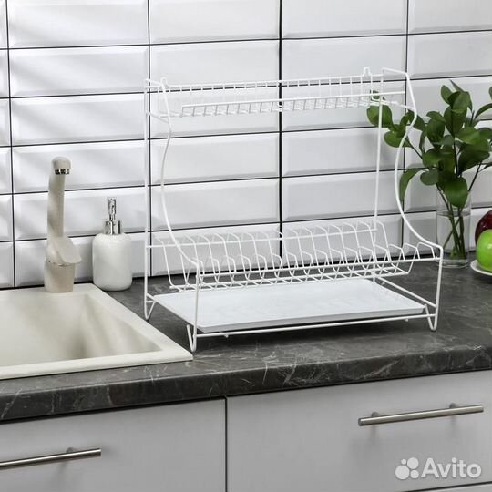 Сушилка для посуды с поддоном 2-х ярусная, настоль
