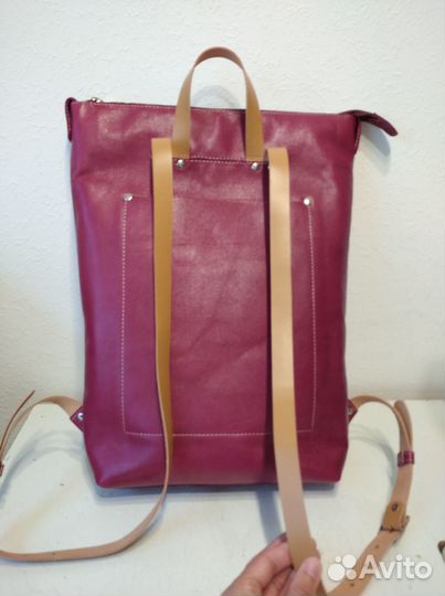 Рюкзак кожаный розовый фуксия новый