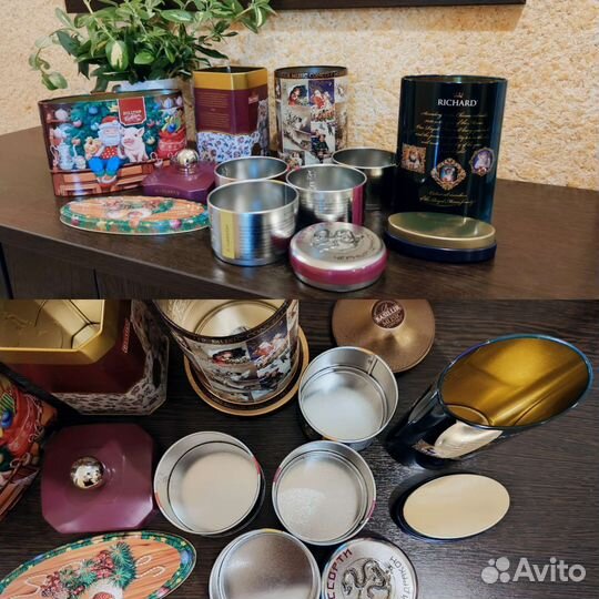 Жестяные банки из-под чая, печенья