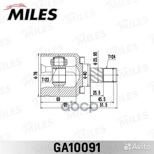 ШРУС nissan primera P12 01-07 внутр. GA10091 Miles