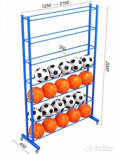 Стеллаж для мячей односторонний 200х160х35 на 42шт. Pioner A13574