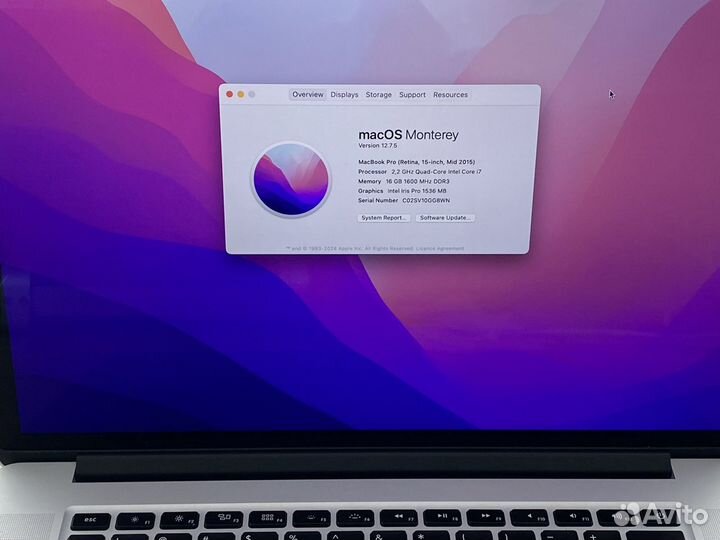 Macbook Pro 15 retina 2015, 256 гб, i7/2.2, 16 гб