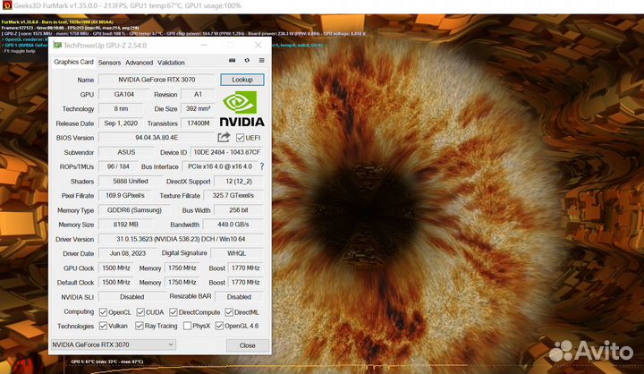 Видеокарта asus RTX 3070 gaming 8GB