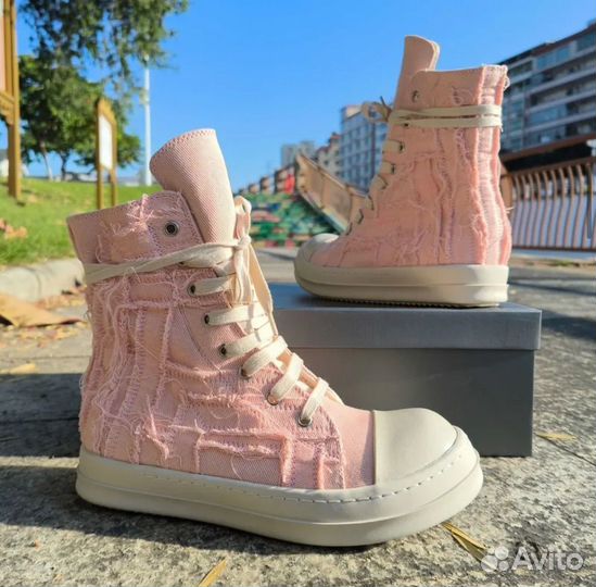 Rick Owens drkshdw Distressed-Effect High-Top Pink