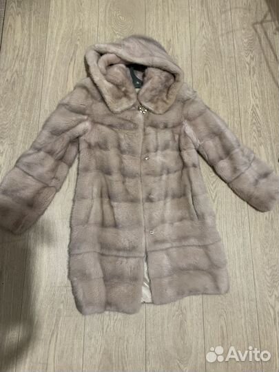 Шуба норковая 42 44 поперечка с капюшоном