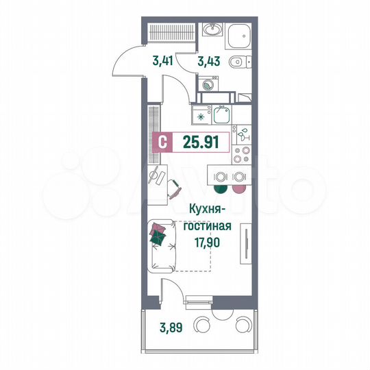 Квартира-студия, 25,9 м², 16/16 эт.