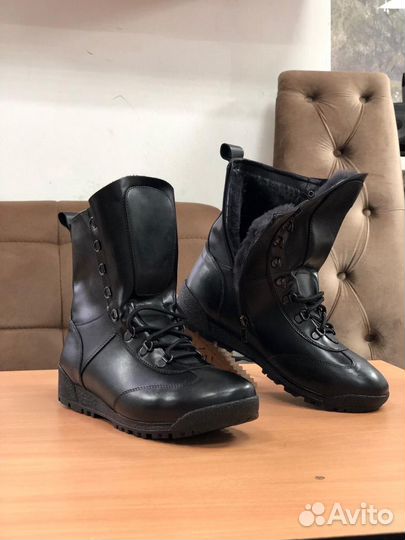 Берцы зимние, натуральный мех и кожа