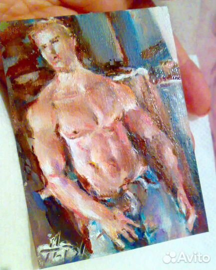 Картины парень, торс, 3 портрета, масло,автор