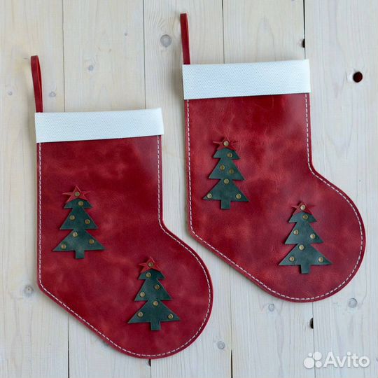 Новогодний носок для подарков из натуральной кожи