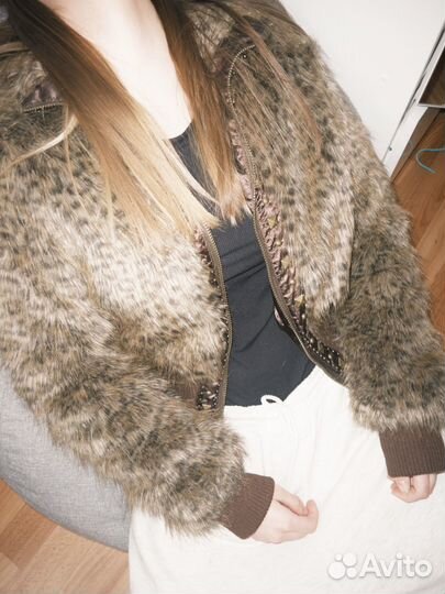 Мини шубка леопардовая экомех винтаж river island