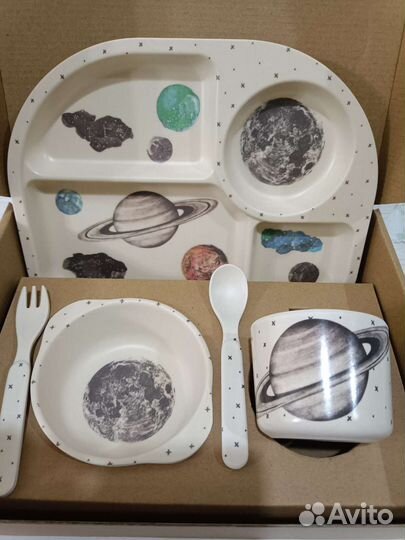 Набор детской бамбуковой посуды (Планеты)