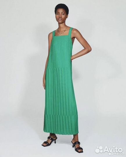 Платье COS зеленое 36 сарафан плиссировка макси