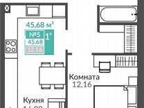 1-к. квартира, 45,7 м², 1/10 эт.